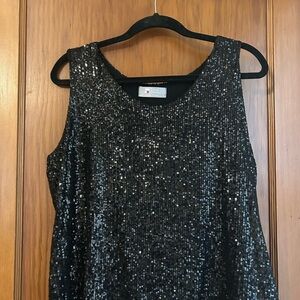 Tina Stephens Black Sequin Sleeveless Top